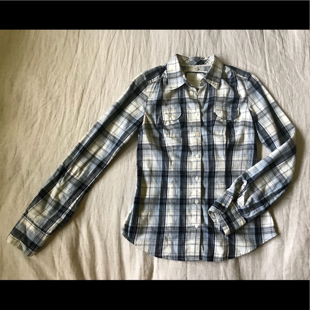 American eagle flannel blue and white plaid